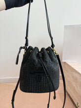 Load image into Gallery viewer, PD375 Prada Raffia Woven Bucket Bag / 19 x 23 cm