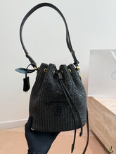 Load image into Gallery viewer, PD375 Prada Raffia Woven Bucket Bag / 19 x 23 cm