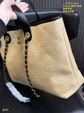Load image into Gallery viewer, CC1365 Chanel Raffia Woven Tote Bag with Leather Trim / 42 x 29 cm