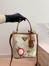Load image into Gallery viewer, PD387 Prada Re-Edition Raffia Embroidered Bucket Bag / 18 x 19 cm