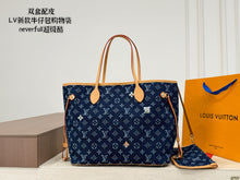 Load image into Gallery viewer, LB1435 Louis Vuitton Neverfull MM Denim/ 34 x 29 cm