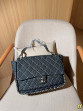 Load image into Gallery viewer, CC1380 Chanel Denim Quilted Airport Bag / 33 x 25 x 13 cm