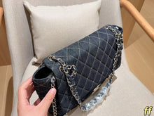 Load image into Gallery viewer, CC1380 Chanel Denim Quilted Airport Bag / 33 x 25 x 13 cm
