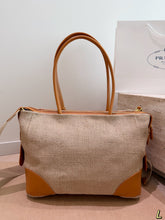 Load image into Gallery viewer, PD393 PRADA Linen & Leather Spliced Tote Bag / 34 x 25 cm