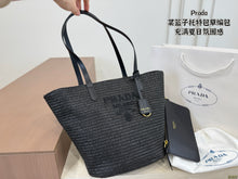Load image into Gallery viewer, PD390 Prada Straw Tote Bag / Raffia & Leather / 24 x 26 cm