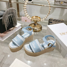 Load image into Gallery viewer, SE1753 Dior Dway Denim Espadrille Wedge Sandals / 9.5cm Heel / Size 4- 11