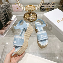 Load image into Gallery viewer, SE1753 Dior Dway Denim Espadrille Wedge Sandals / 9.5cm Heel / Size 4- 11
