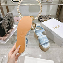 Load image into Gallery viewer, SE1753 Dior Dway Denim Espadrille Wedge Sandals / 9.5cm Heel / Size 4- 11