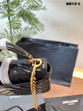 Load image into Gallery viewer, YSK366 COLLEGE Mini Chain Bag in Shiny Crackled Leather / 7.9" x 5.1" x 1.2"