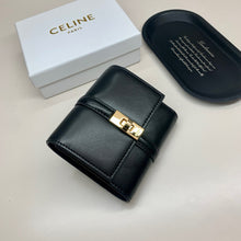 Load image into Gallery viewer, CL129 Small Trifold Wallet 16 in Shiny Calfskin Black / 4 x 4 x 2 IN
