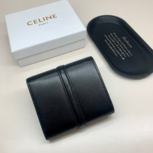 Load image into Gallery viewer, CL129 Small Trifold Wallet 16 in Shiny Calfskin Black / 4 x 4 x 2 IN