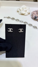 Load image into Gallery viewer, JW1432 CHANEL Mini Silver Double C Full Crystal Stud Earrings