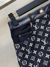 Load image into Gallery viewer, CLTH387 LB Monogram Denim Midi Skirt