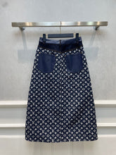 Load image into Gallery viewer, CLTH387 LB Monogram Denim Midi Skirt