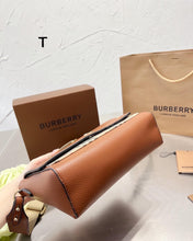 Load image into Gallery viewer, BUR100 Leather and Vintage Check Note Crossbody Bag / 9.8 x 3.3 x 7.1in