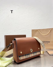 Load image into Gallery viewer, BUR100 Leather and Vintage Check Note Crossbody Bag / 9.8 x 3.3 x 7.1in
