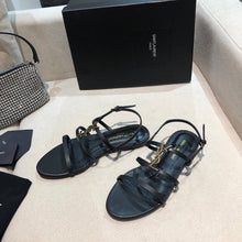 Load image into Gallery viewer, SE904 YSK Cassandra Flat Sandals in Smooth Leather with Gold-tone Monogram / Size5-11