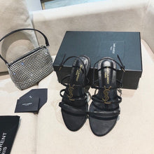 Load image into Gallery viewer, SE904 YSK Cassandra Flat Sandals in Smooth Leather with Gold-tone Monogram / Size5-11