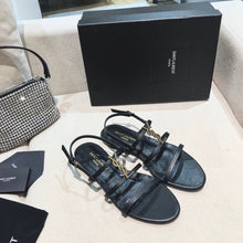 Load image into Gallery viewer, SE904 YSK Cassandra Flat Sandals in Smooth Leather with Gold-tone Monogram / Size5-11