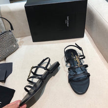 Load image into Gallery viewer, SE904 YSK Cassandra Flat Sandals in Smooth Leather with Gold-tone Monogram / Size5-11