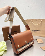 Load image into Gallery viewer, BUR100 Leather and Vintage Check Note Crossbody Bag / 9.8 x 3.3 x 7.1in