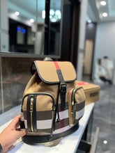 Load image into Gallery viewer, BUR103 Vintage Check Cotton Backpack / 14.9x12.6inch