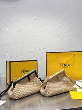 Load image into Gallery viewer, FF135 First Small Beige Raffia Macrame Bag / 10.2x3.7x7.1inch