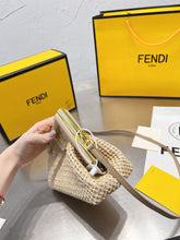 Load image into Gallery viewer, FF135 First Small Beige Raffia Macrame Bag / 10.2x3.7x7.1inch