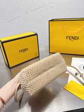 Load image into Gallery viewer, FF135 First Small Beige Raffia Macrame Bag / 10.2x3.7x7.1inch