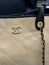 Load image into Gallery viewer, CC1365 Chanel Raffia Woven Tote Bag with Leather Trim / 42 x 29 cm
