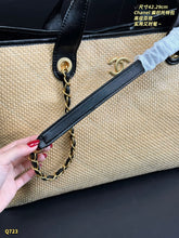 Load image into Gallery viewer, CC1365 Chanel Raffia Woven Tote Bag with Leather Trim / 42 x 29 cm
