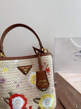 Load image into Gallery viewer, PD387 Prada Re-Edition Raffia Embroidered Bucket Bag / 18 x 19 cm
