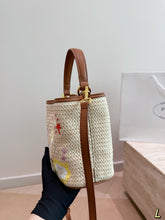 Load image into Gallery viewer, PD387 Prada Re-Edition Raffia Embroidered Bucket Bag / 18 x 19 cm
