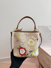 Load image into Gallery viewer, PD387 Prada Re-Edition Raffia Embroidered Bucket Bag / 18 x 19 cm
