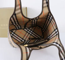 Load image into Gallery viewer, BUR140 Checkered Tote with Leather Trim / 16.1x9.4x10.2inch / HIGHEST QUALITY VERSION
