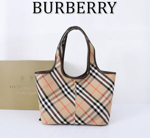 BUR140 Checkered Tote with Leather Trim / 16.1x9.4x10.2inch / HIGHEST QUALITY VERSION