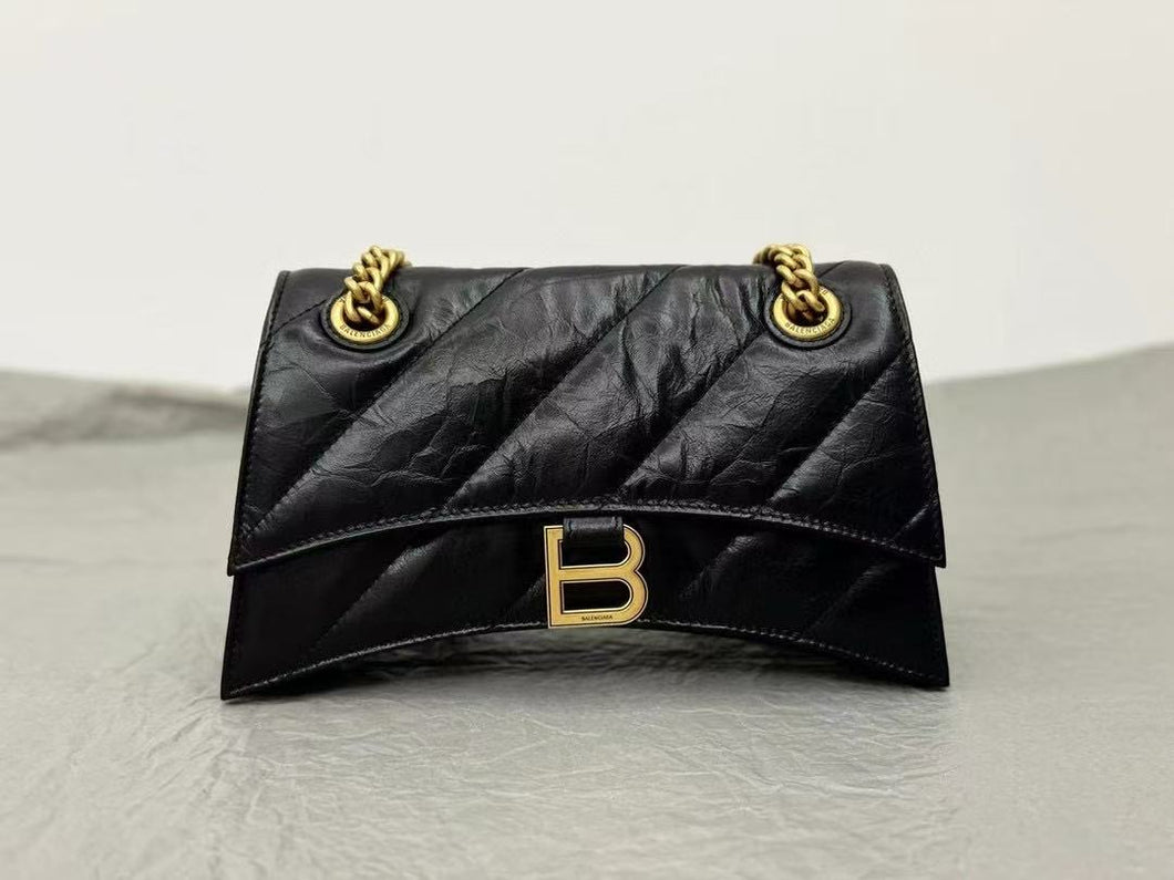 BCG062 Women's Crush Chain Bag Small in Black / 9.8x5.9x3.1inch / HIGHEST QUALITY VERSION
