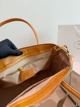 Load image into Gallery viewer, PD393 PRADA Linen &amp; Leather Spliced Tote Bag / 34 x 25 cm
