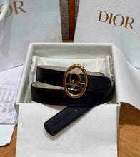 Load image into Gallery viewer, BL277 Dior 2 cm Black and Gold Belt / Oval Buckle / Slim Leather Belt
