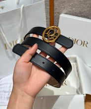 Load image into Gallery viewer, BL277 Dior 2 cm Black and Gold Belt / Oval Buckle / Slim Leather Belt
