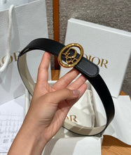Load image into Gallery viewer, BL277 Dior 2 cm Black and Gold Belt / Oval Buckle / Slim Leather Belt
