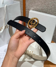 Load image into Gallery viewer, BL277 Dior 2 cm Black and Gold Belt / Oval Buckle / Slim Leather Belt
