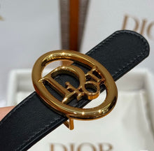 Load image into Gallery viewer, BL277 Dior 2 cm Black and Gold Belt / Oval Buckle / Slim Leather Belt

