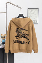 Load image into Gallery viewer, CLTH506 Burberry Equestrian Knight Jacquard Zip Hooded Knit Cardigan

