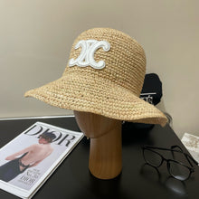 Load image into Gallery viewer, JW895 Celine Triomphe Bucket Hat in Raffia
