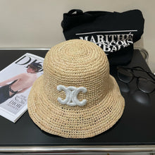 Load image into Gallery viewer, JW895 Celine Triomphe Bucket Hat in Raffia
