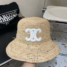 Load image into Gallery viewer, JW895 Celine Triomphe Bucket Hat in Raffia
