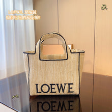 Load image into Gallery viewer, LWE024 Striped LOEWE Font Tote in raffia
