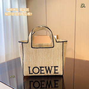 LWE024 Striped LOEWE Font Tote in raffia