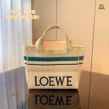 Load image into Gallery viewer, LWE024 Striped LOEWE Font Tote in raffia
